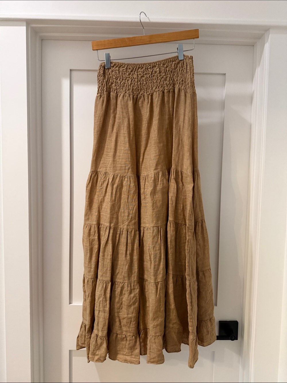 Tiered Maxi linen Skirt in Tan